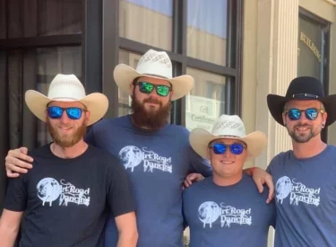 Group of men wearing sunglasses and cowboy hats